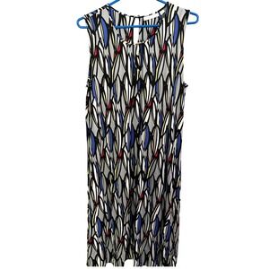 Hugo Boss Midi Shift Dress L-XL Multi Sleeveless Abstract Keyhole Designer Work